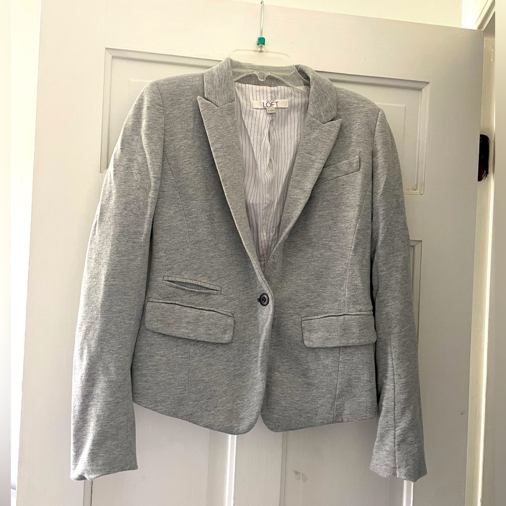LOFT Gray Tailored Blazer with Notched Lapels
